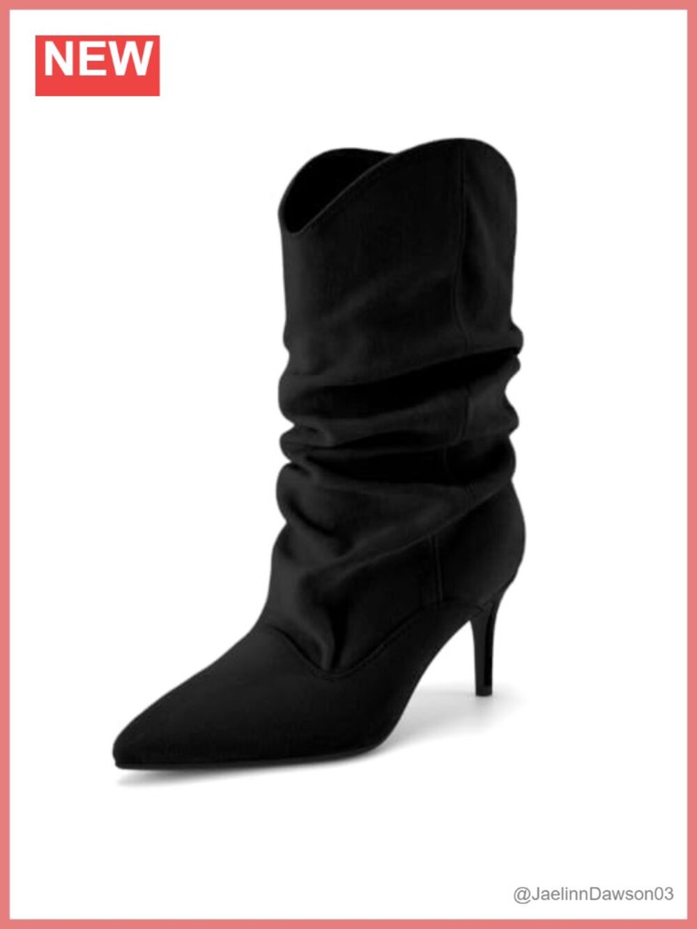 Women's Suede Slouch Stiletto Heel Pointed Toe Mid Calf Pull-On Boots